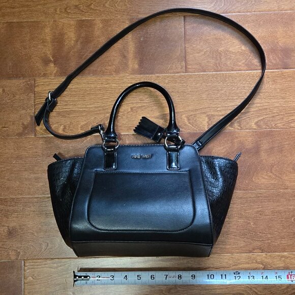 Nine West Black Satchel Bag | Crossbody & Tote | Faux Leather, Structured Style - Picture 5 of 10